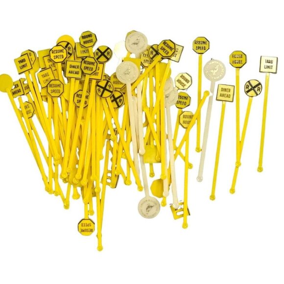 Vtg Drink Stirrer Swizzle Stick Street Signs Railroad Travel Trucker Lot of 75+ - Picture 1 of 5